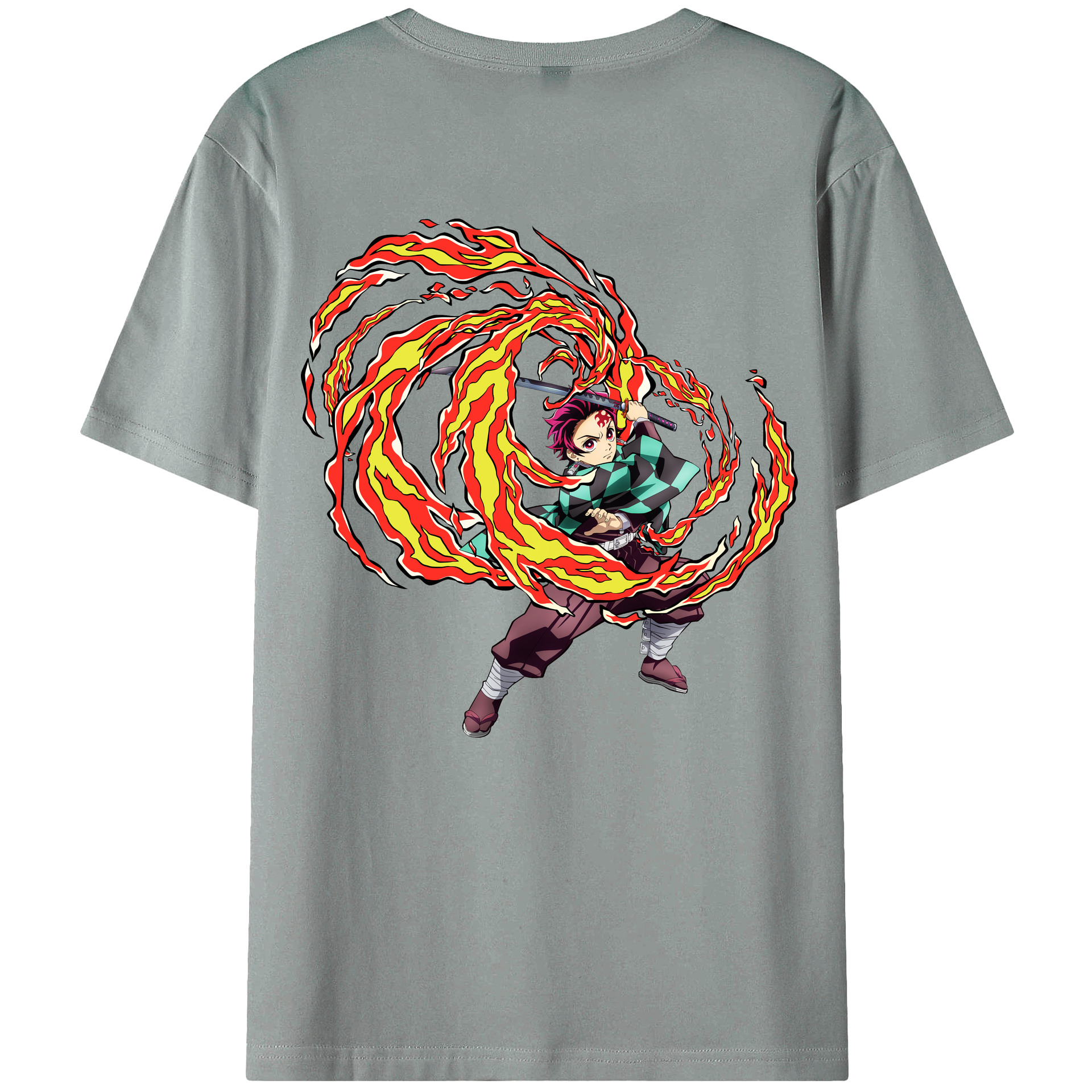 （画像用） 鬼滅の刃 竈門 炭治郎／かまど たんじろう Kamado Tanjirou 綿100％ メンズ半袖Tシャツ（バックプリント） 通気性